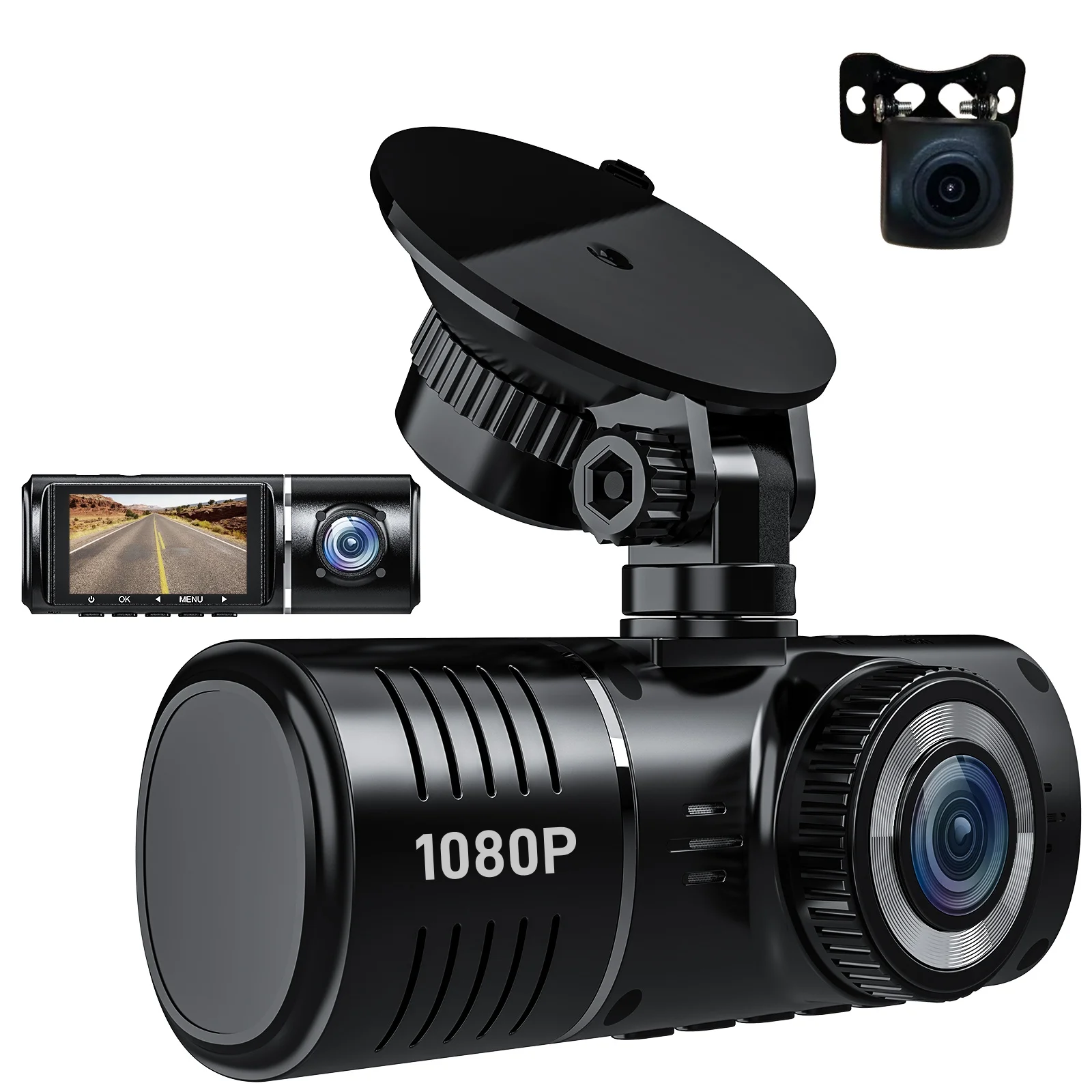 

Высококачественный 3-канальный автомобиль Cmera 140 ° Широкоугольный автомобильный черный ящик ночного видения 1080p 1080P с циклической записью и G-сенсором