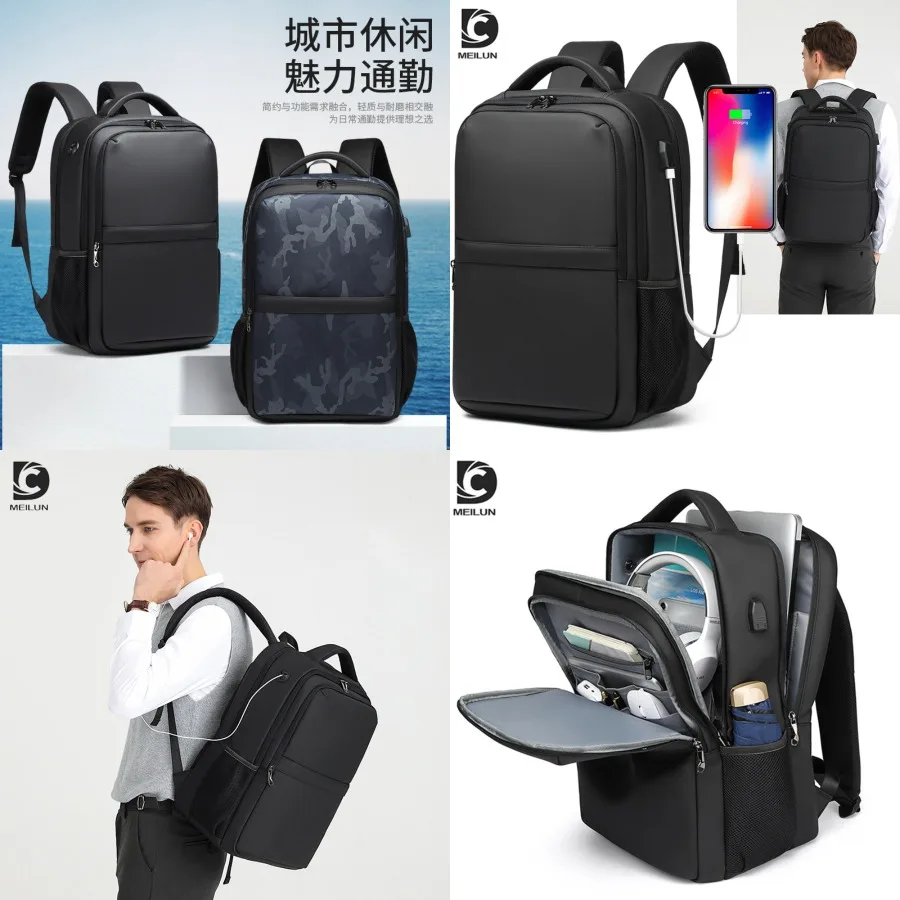 

【New style】New - backpack men's business notebook bag usb backpack waterproof travel men's gift bag