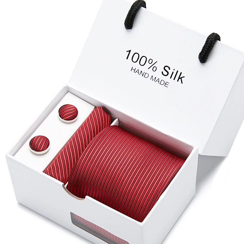 

100% Silk Woven Wedding Present 7.5 cm Tie Pocket Squares Cufflink Set Necktie Box Suit Accessories Men Fit Group