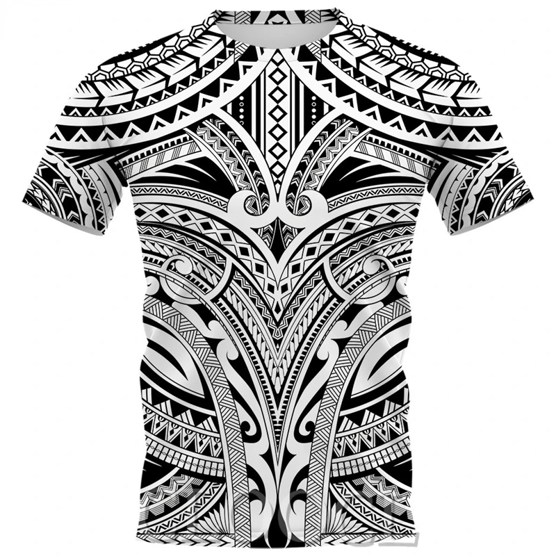 2024 European And American Casual O-neck Tee Tops 3D Printed Viking Tattoo Polynesian Style T Shirt Men Luxury Designer T-shirt