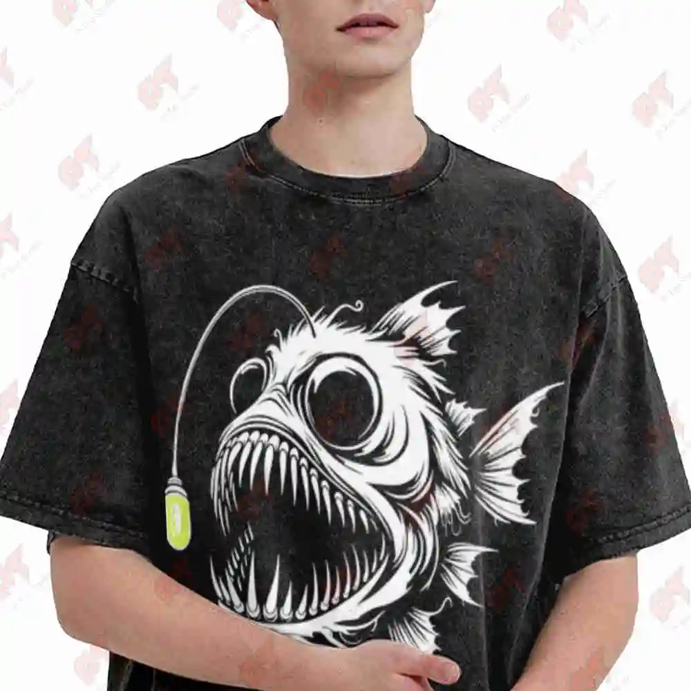 Abyssal Anglerfish Vintage Washed Tee Pure Cotton T-Shirt