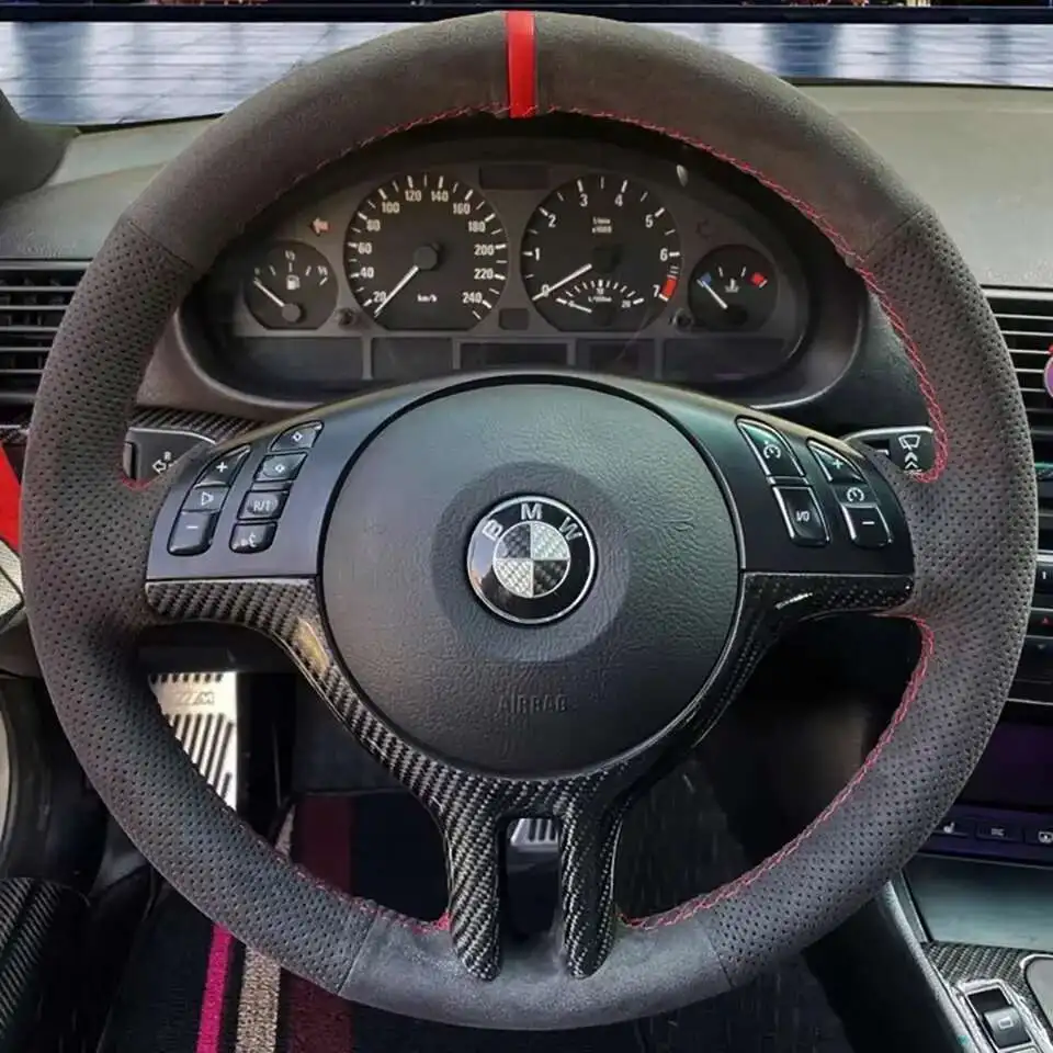 

Для BMW E39 E46 325i E53 X5 автомобильные аксессуары для интерьера DIY чехол на руль автомобиля мягкий замшевый чехол на руль автомобиля обертка