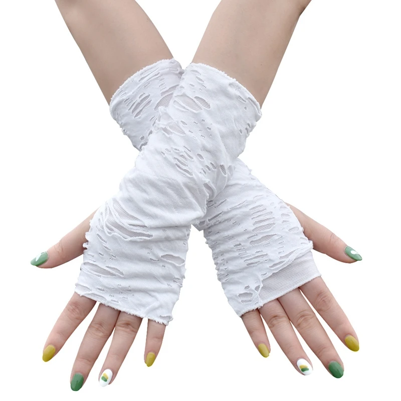 Guantes largos sin dedos para hombre y mujer, manoplas negras, góticas, sexys, para Halloween, para baile y Cosplay