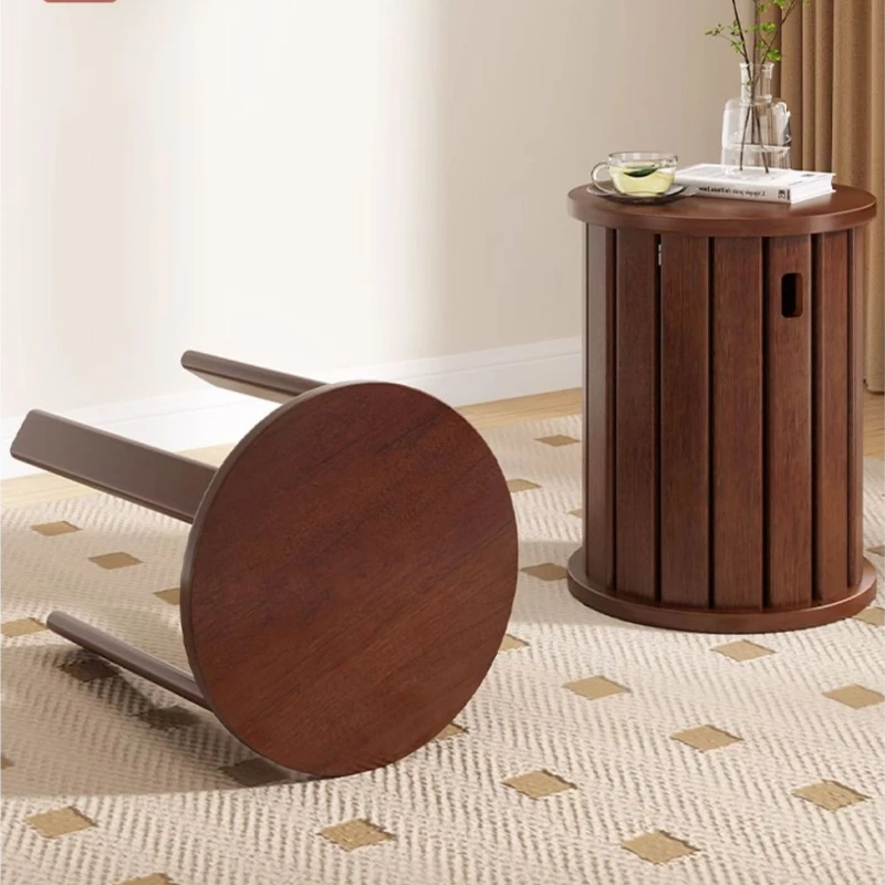 

2-in-1 Coffee Table Set Ottoman Stool Solid Wood Storage Design Stackable Folding for Living Dining Guest Seating Spaces