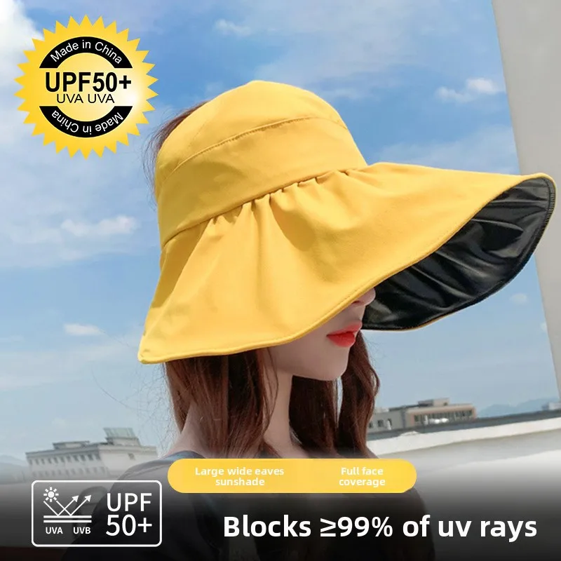 Sunscreen Hat for Women, Foldable, Face Covering, Summer Sunshade, Beach Big Edge, Ponytail, Empty Top Sun Hat