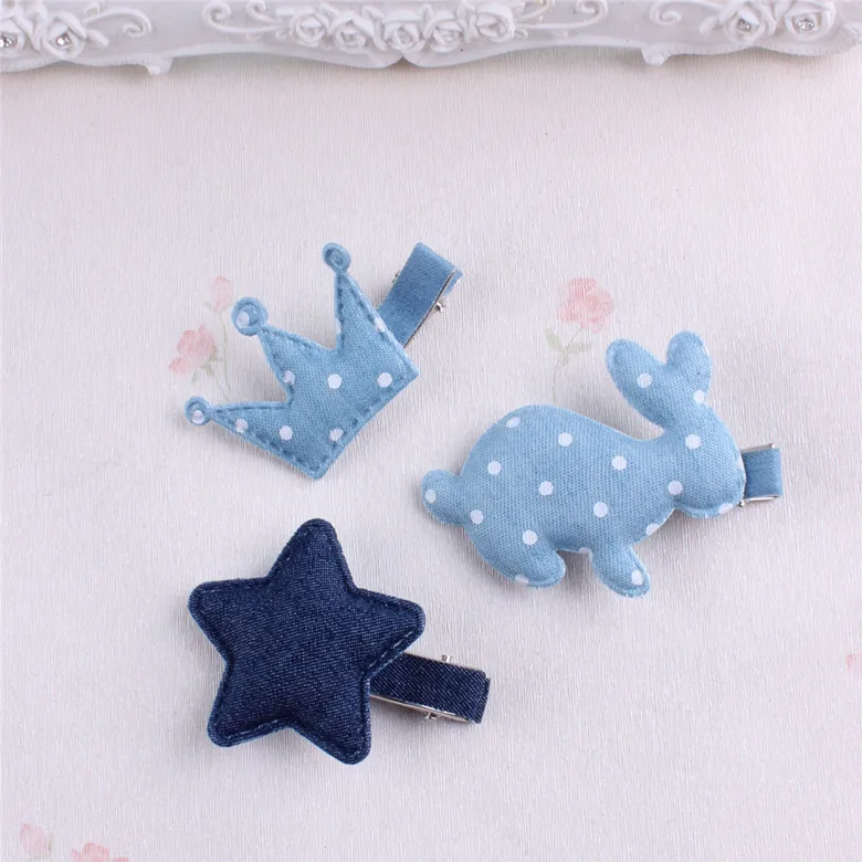 Star Imperial crown rabbit Dot Bowknot Barrette Denim Bow Hair Clip Double Layer Bowknot Hair Accessories