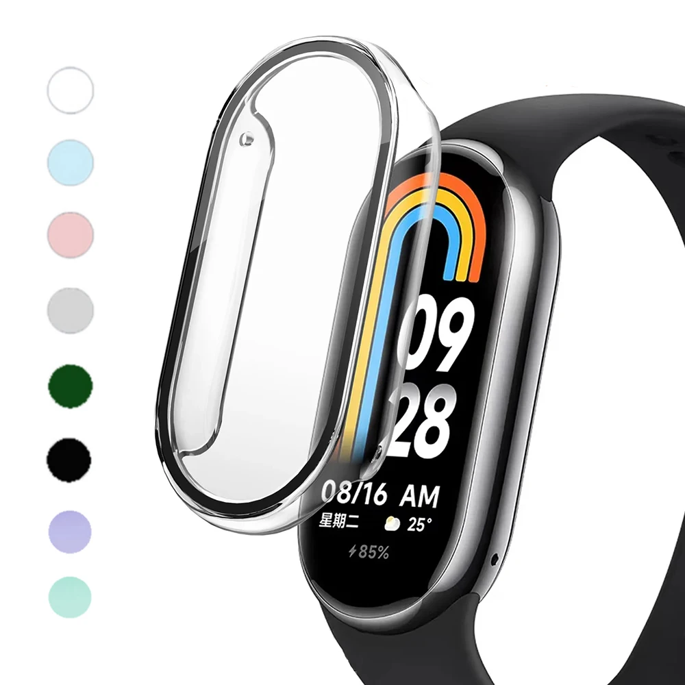 Tempered Glass+PC Case For Xiaomi Mi Band 8 Cover Shockproof Full Hard Screen Protector correa For Xiaomi Mi Band8 Accessories