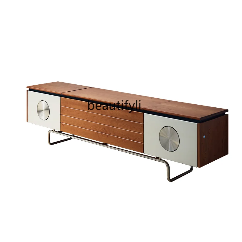 Medieval TV cabinet Small apartment cherry wood solid wood Nordic audio-visual cabinet Home living room storage