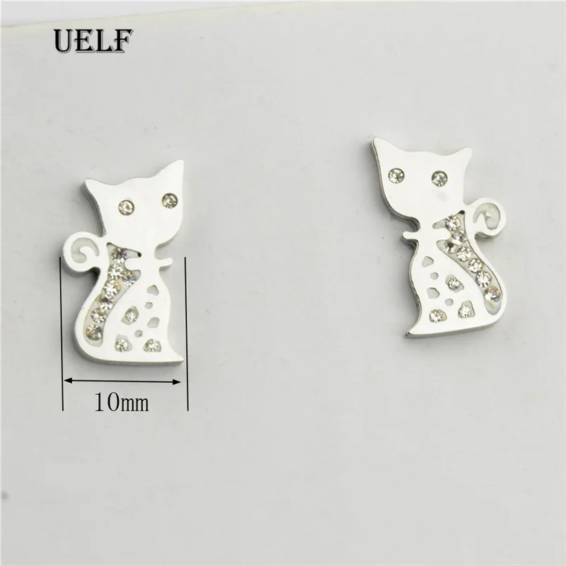 Uelf New Fashion Cute Cat Stud Earrings For Women Girls For Children Baby Kids Animal Stainless Steel Jewelry brincos feminino