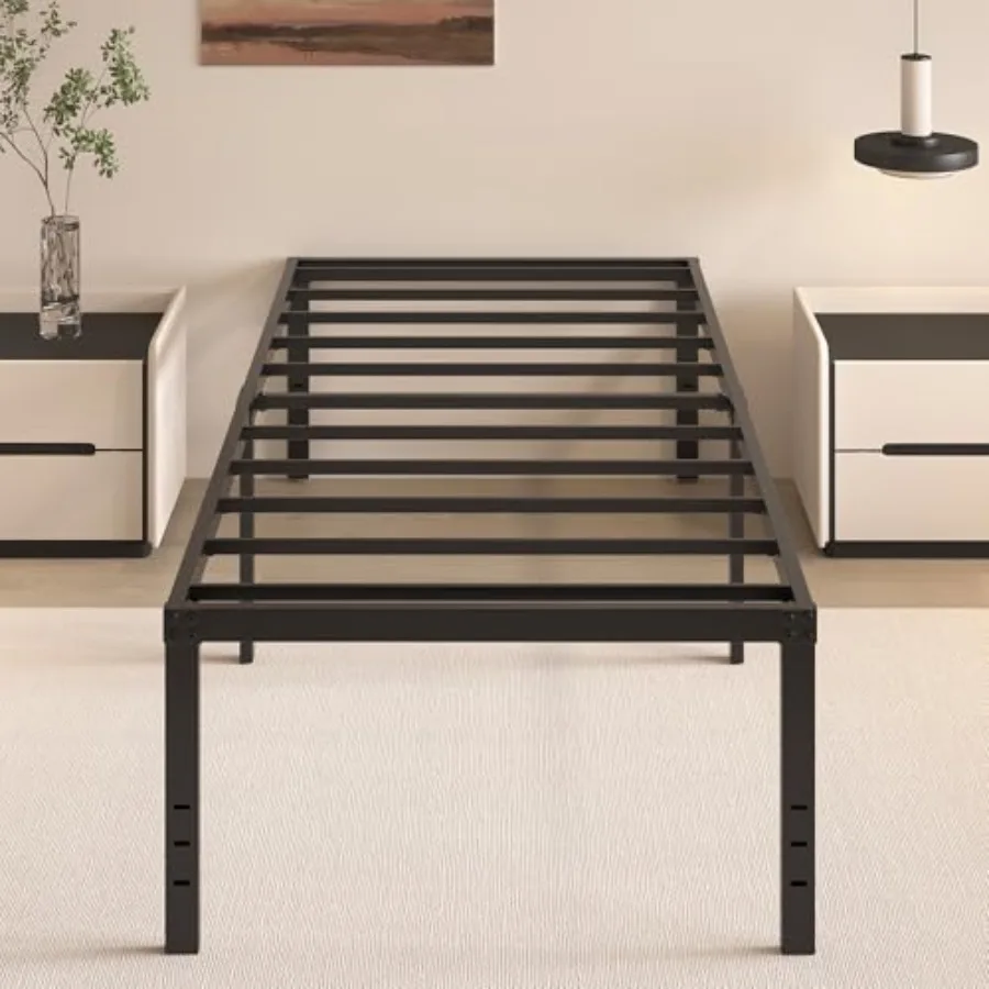 

Size Bed Frame, No Box Sprg Needed, Heavy Duty Black Metal Platform Mattress Foundation with Steel Slats, Non-Slip Noise Free E