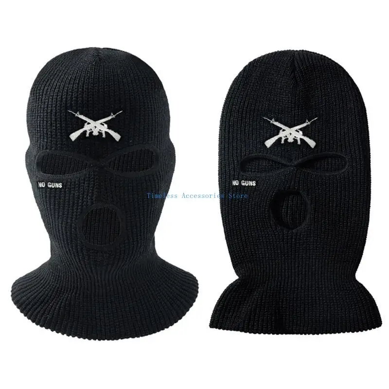97QE قناع تزلج محبوك دافئ للوجه بالكامل شتوي مصنوع يدويًا قبعة بالاكلافا بثلاثة فتحات