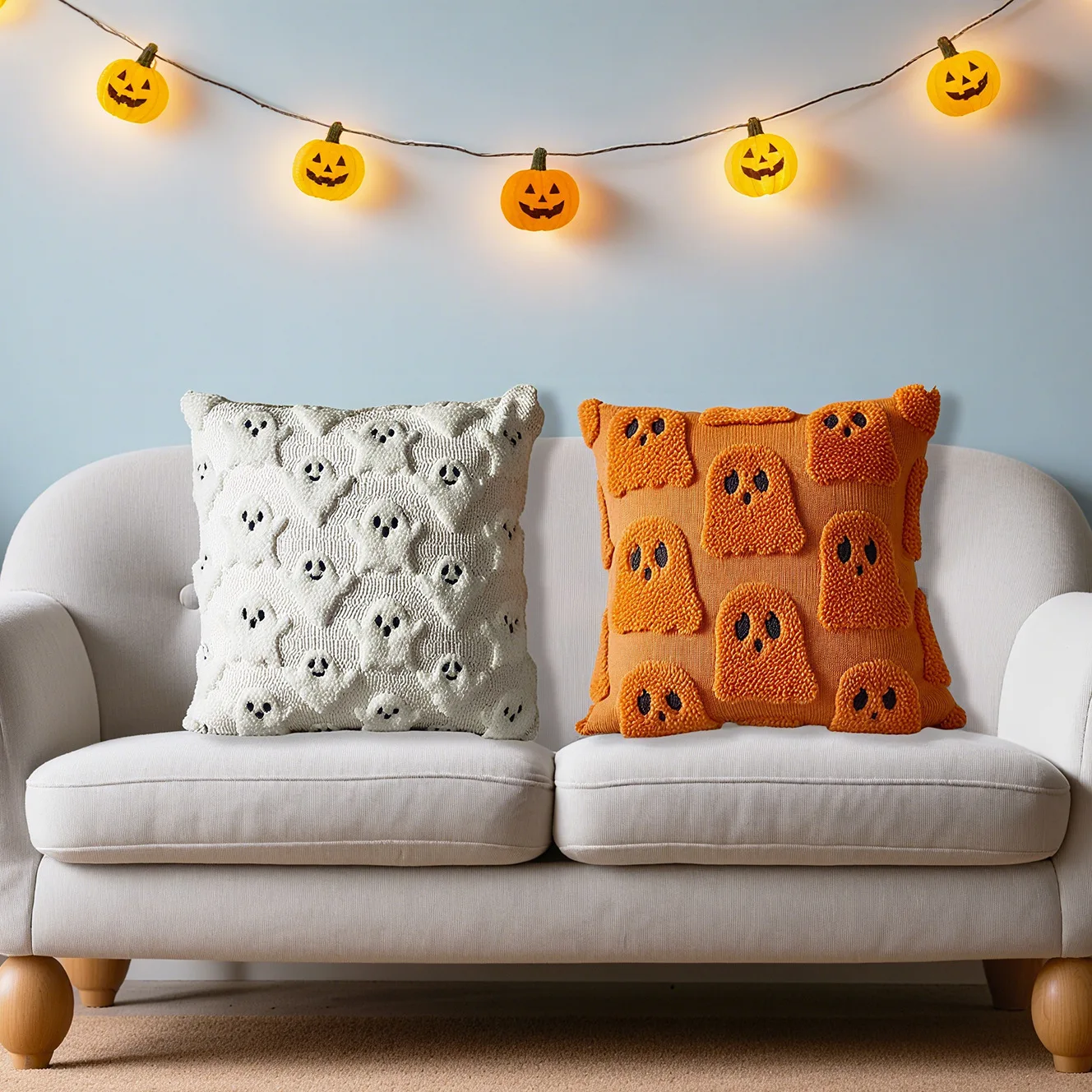 Beige 45x45cm Halloween Ghost Plush Pillow Case Home Decor  Room Bedroom Living Room Sofa  Coreless Comfortable Cushion Covers