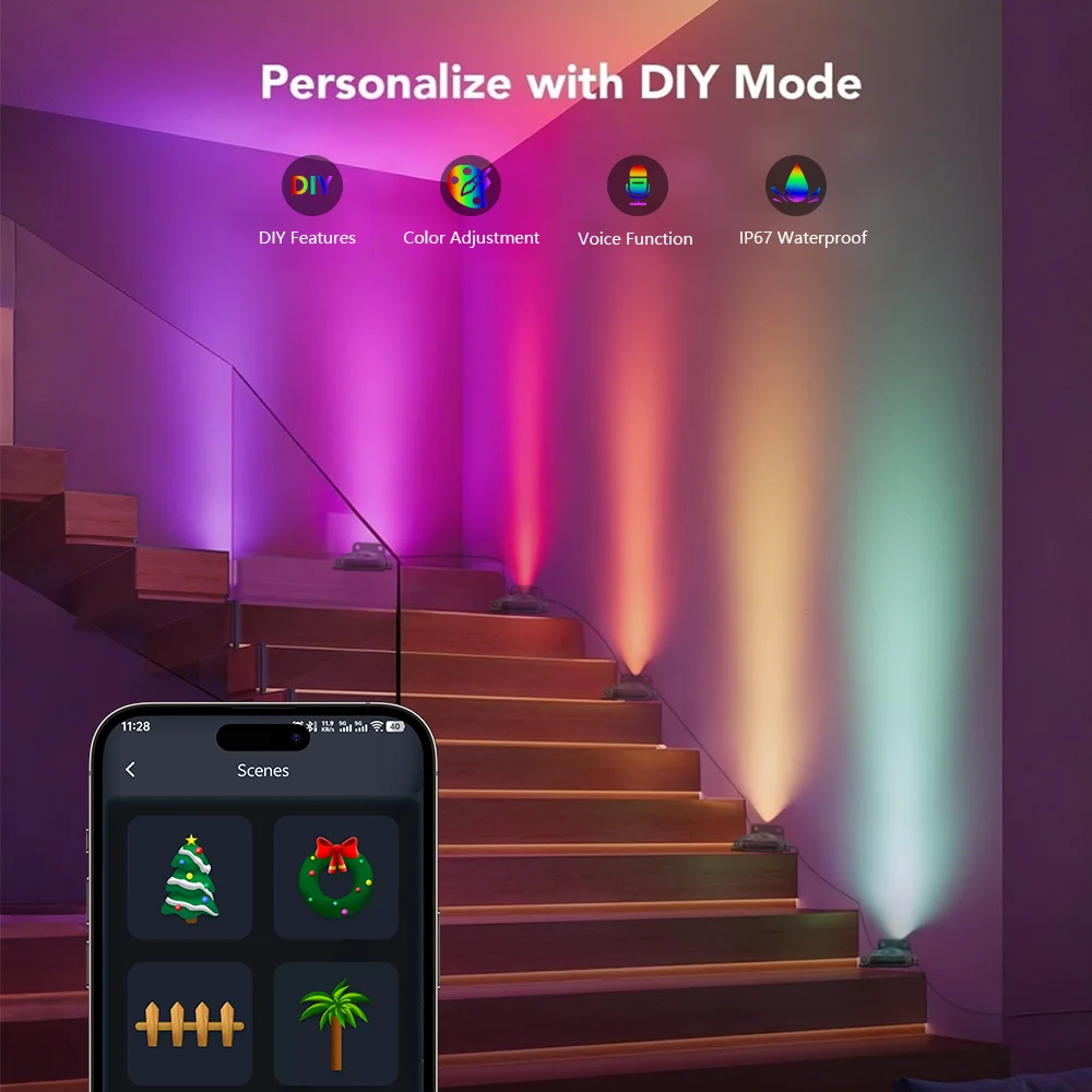 Luci Smart RGBIC LED Eave 100FT Permanenti Esterni Impermeabili Dimmerabili Con Alexa Google per Luci Decorazioni per la Casa per Feste