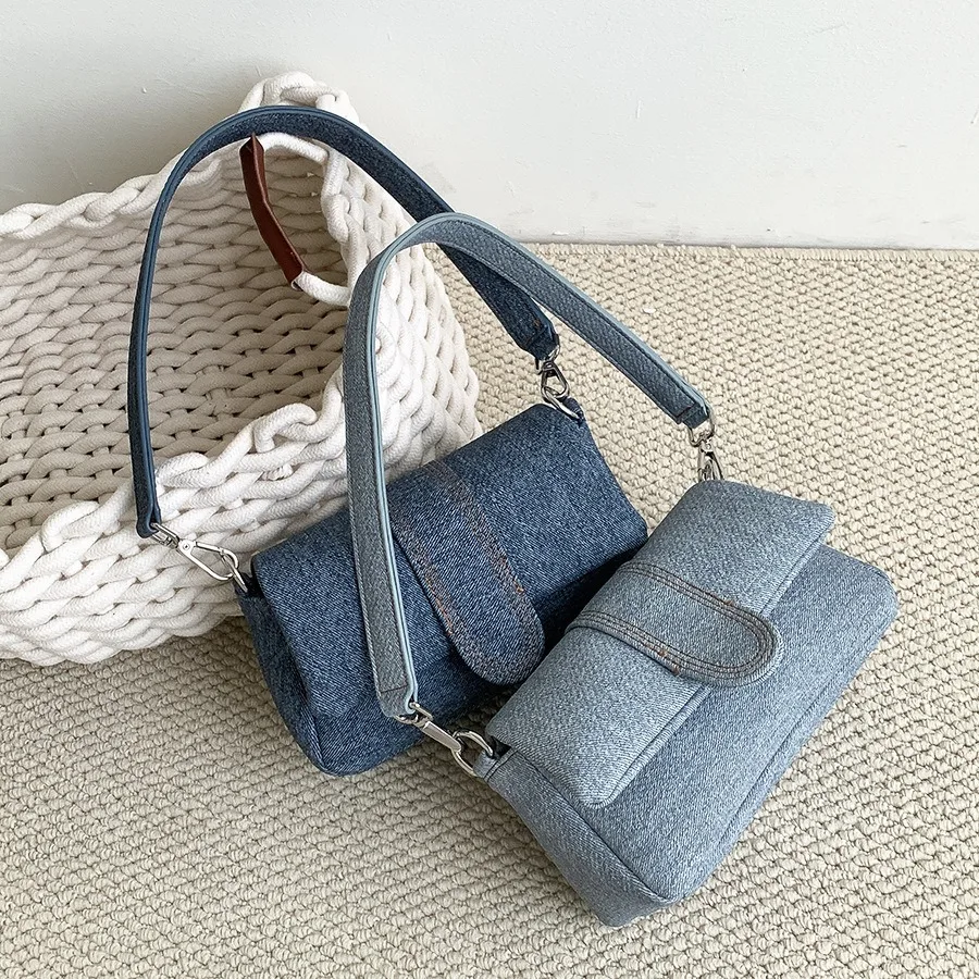 

Niche Design Shoulder Bags For Women Vintage Denim Commuter Underam Bags Large Capacity Purse Handags