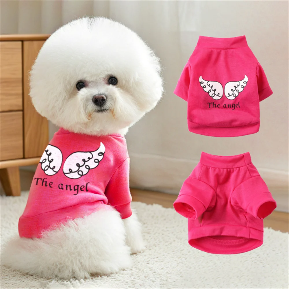 Sommer Baumwolle 100% Hunde-T-Shirt mit Niedlichem Engelsflügel-Druck Haustierkleidung für Kleine Hunde Katzen Französische Bulldogge Pomeranian Welpen-Weste Outfit