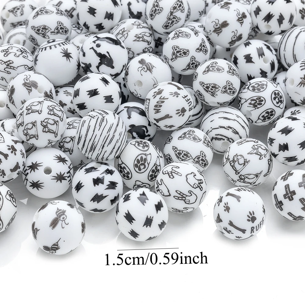 10Pcs Black&White Printed Silicone Beads Food Grade Teething Chew Beads DIY Baby Bracelet Pacifier Chain Making  Accessories view 6