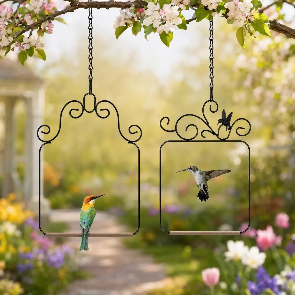 Hummingbird Perch Hanging Hummingbird Swing Perch Rust-resistant Metal Bird Swing Wooden Dowel Wild Bird Perch for Indoor.