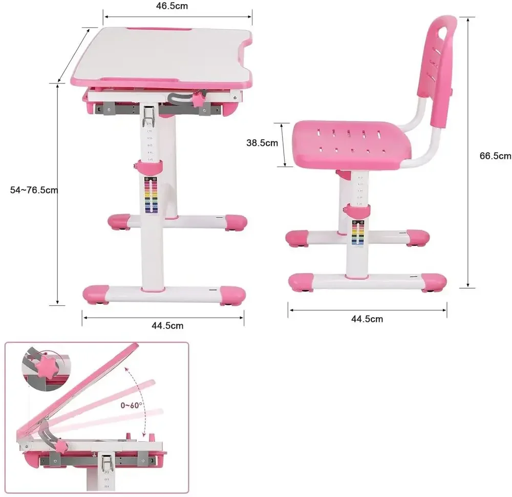 Mesa infantil com gaveta de cadeira e suporte de leitura infantil rosa para crianças mesa de estudo e cadeira 3-10 anos