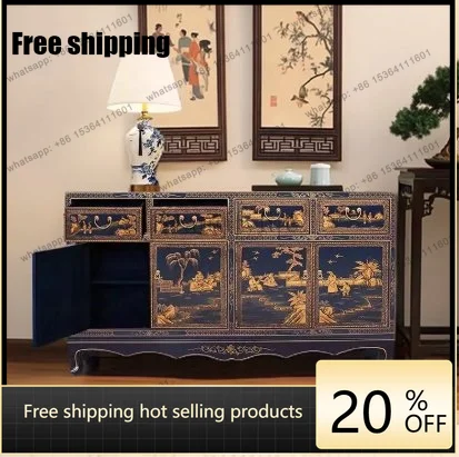 

LD33 New Chinese-style all-solid wood painted dining side cabinet Antique living room entrance decorative locker