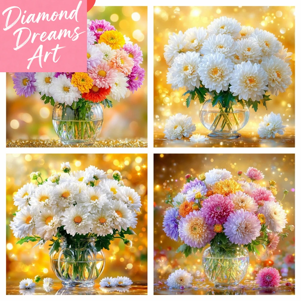 Rahmenloses Diamant-Mosaik Chrysanthemen-Blume Sonnenuntergang Heimdekoration Strass DIY Diamantmalerei Blumengeschenk Komplettset