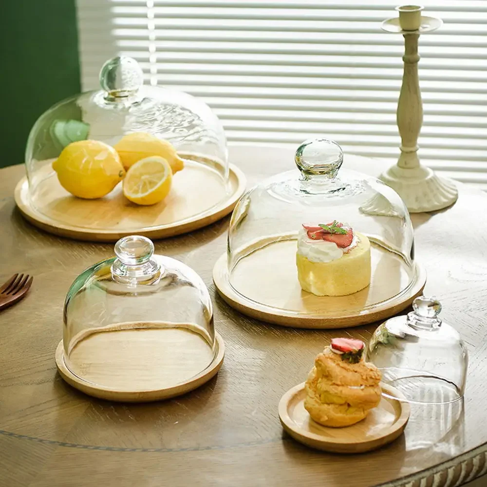 

Wooden Cake Stands, Glass Cover, Bread, Pastry, Dessert Plate, Home Kitchen Tools, Fruit Display Plate, Snack Dessert Trays