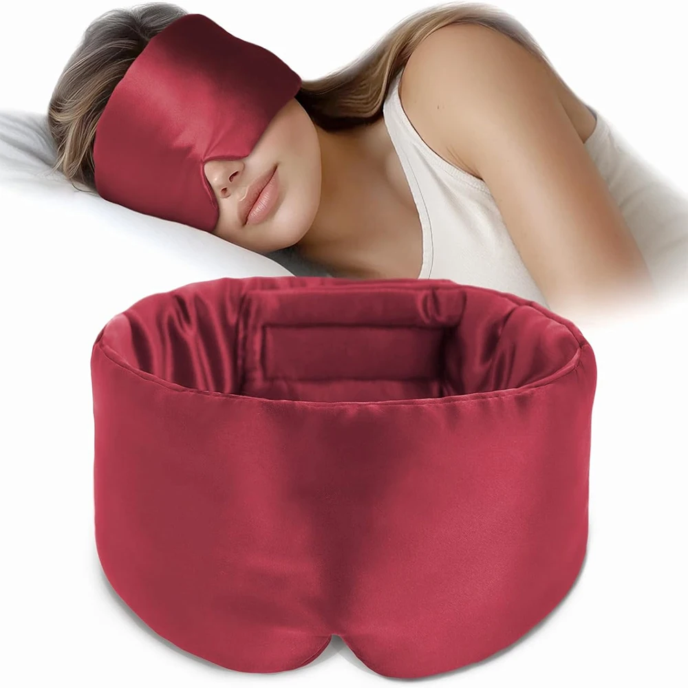 

Silk Sleep Mask Soft Pressureless Sleeping Mask 100% Mulberry Silk for Eye Skin Anti Wrinkles,Adjustable Wide Velcro Ear Cover