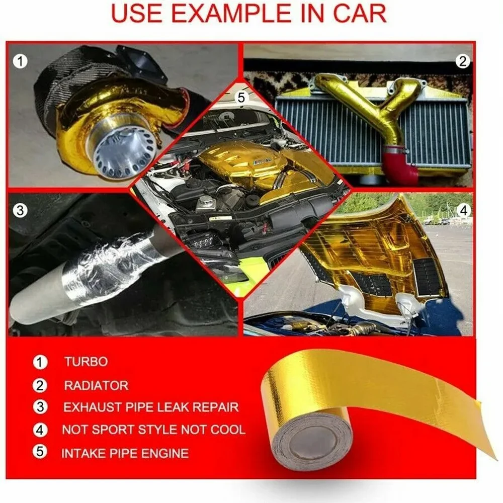 2.5/5cm 1m 2m 5m 10m Gold Car Motorcycle Exhaust Wrap Pipe Header Heat Insulation Roll Tape Turbo Heat Exhaust Thermal Wrap Tape