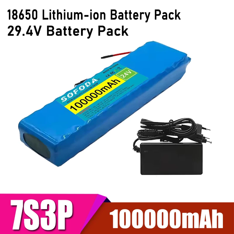 7S3P battery pack 24V 100Ah 18650 lithium-ion battery, built-in BMS, multiple socket options