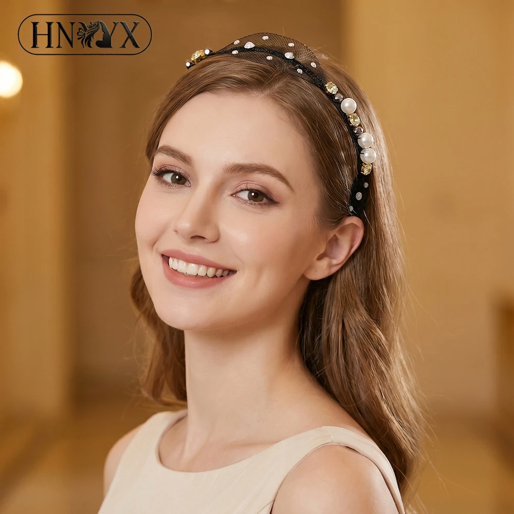 YouLaPan Elegant Black Mesh Net Headband Pearl Rhinestone Womens Daily Hair Hoop Hair Accessories Wedding Party Headpieces A432