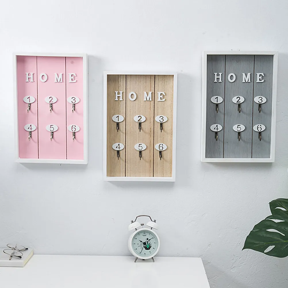 Wooden Key Organizer Rack Nordic Style Grey Solid Wood Wall Mounted Multi-Hook Entryway Decor for Keys Jewelry Hats