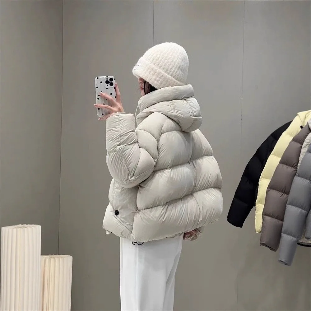 الشتاء الرباط مقنعين بطة بيضاء أسفل سترة الإناث الصلبة سستة الدافئة الخبز أبلى المرأة فضفاضة باركر أسفل سترة #2