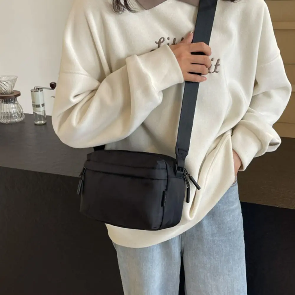 Fashion Lightweight Crossbody Bag Zipper Closure Waterproof Oxford Cloth Bag Square Multi-pocket Storage Bag Casual Use