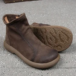 Careaymade-hand gefertigte kurze Stiefel aus echtem Leder, Winter neue warme Damen stiefel mit rundem Kopf und Reiß verschluss, lässige Damen-Einzels chuhe