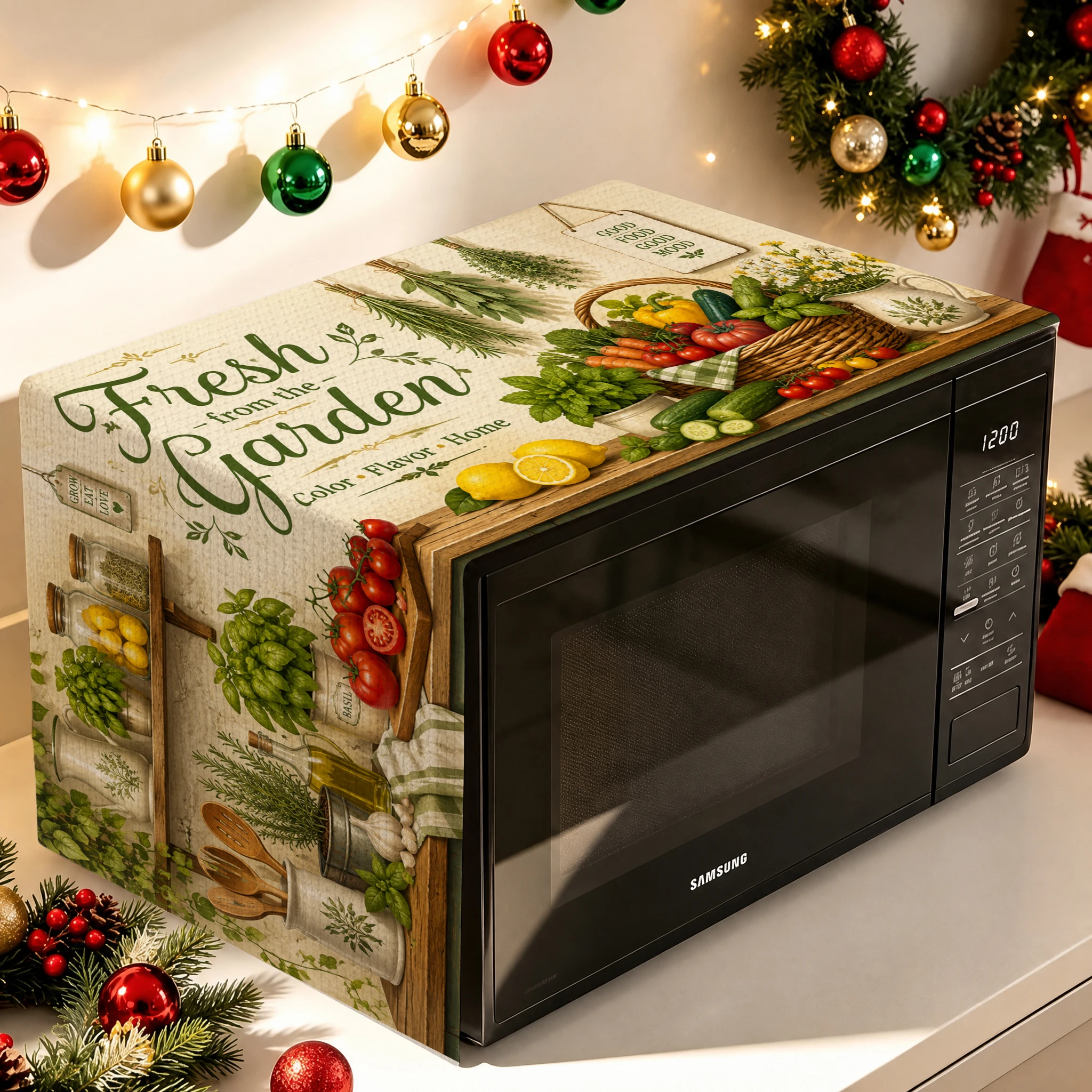 1pcs Fresh From the Garden Microwave Cover Rustic Farmhouse Kitchen Decor Protector
