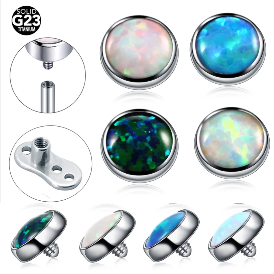 1PC G23 Titanium Microdermal Piercing Surface Opal Stone Dermal Anchor Base & Tops Hide in Medusa Pircing Skinner Body Jewelry