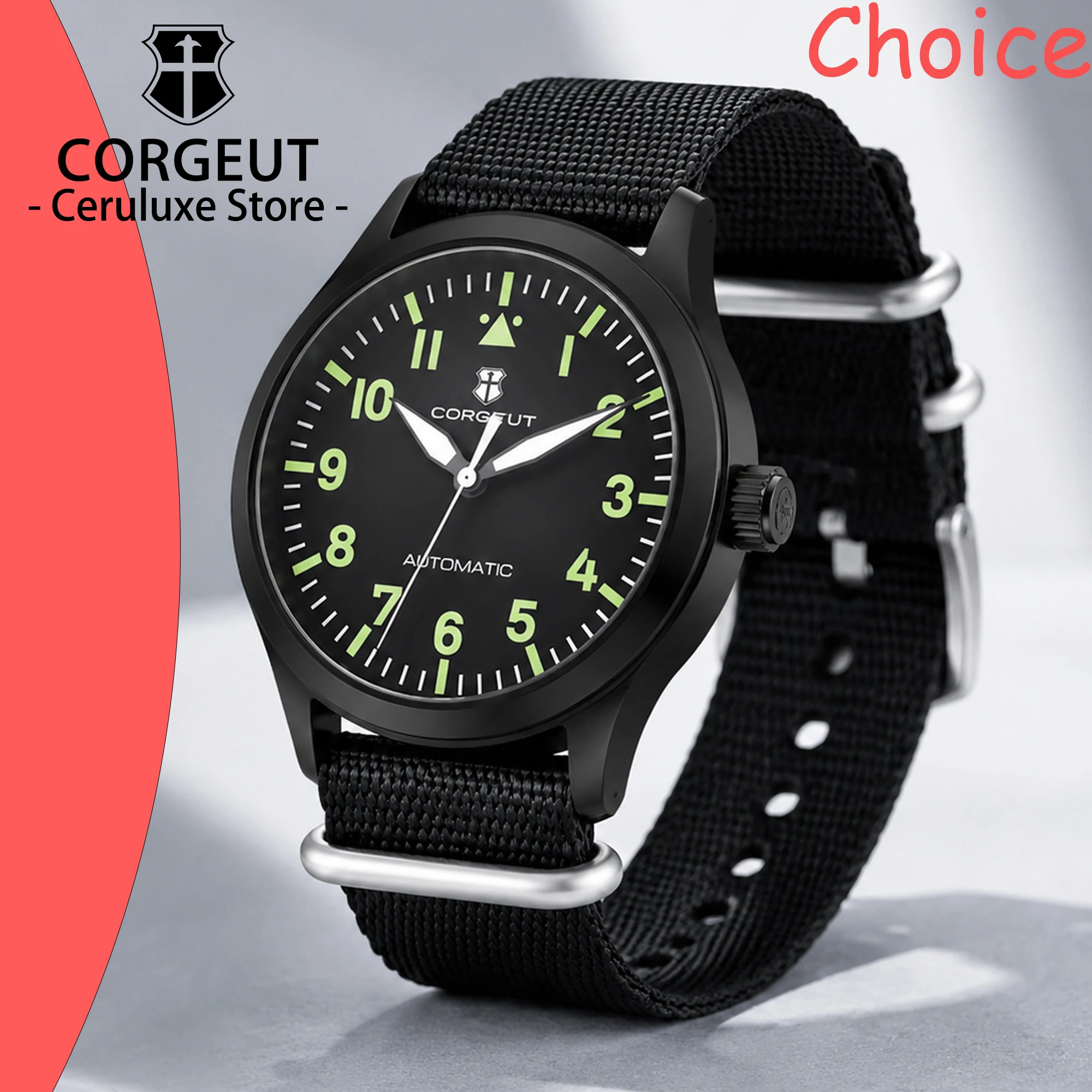CORGEUT 42mm NH35 Luxury Sapphire Watches Luminous Leather Mechanical Wrist Watch For Man Military Reloj Automatic Sport Watches