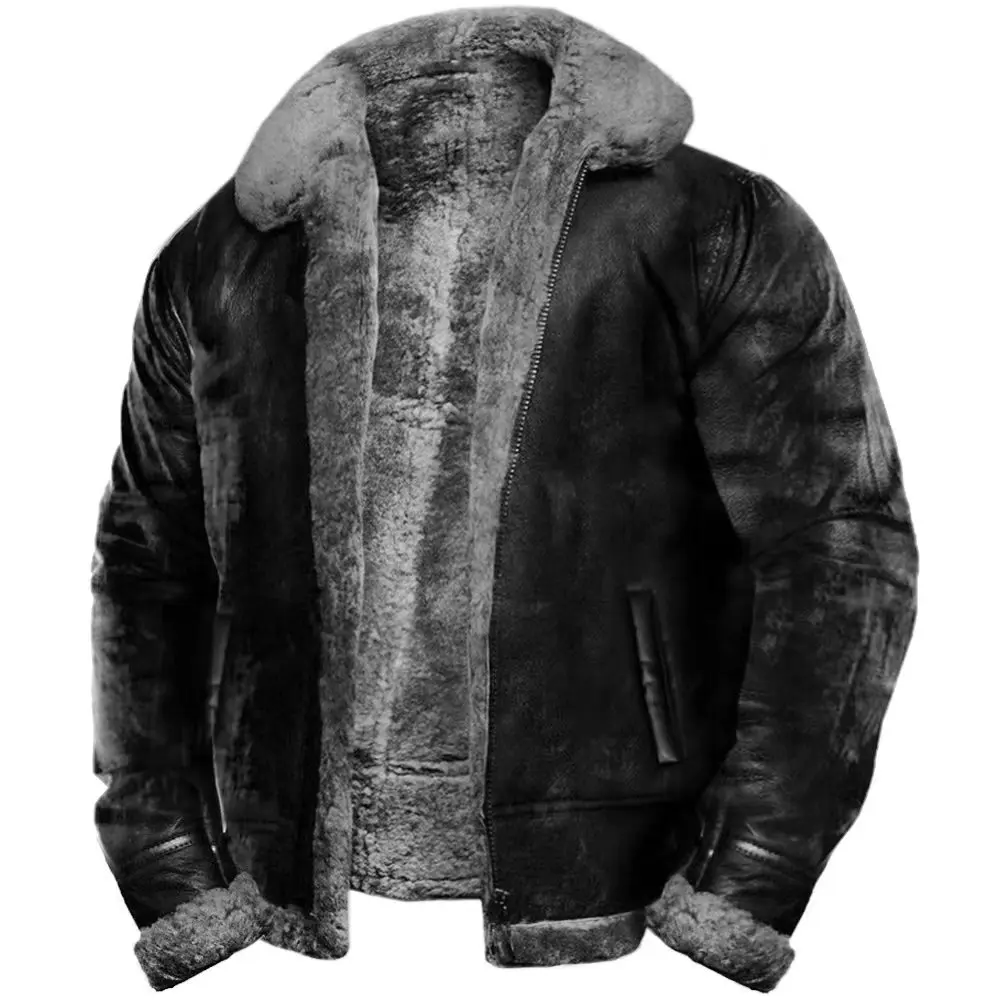 

Винтажная зимняя куртка из искусственного меха, куртка из синтетической кожи в северном американском стиле, мужская куртка из искусственного меха с меховым воротником, тяжелый вес JJ515