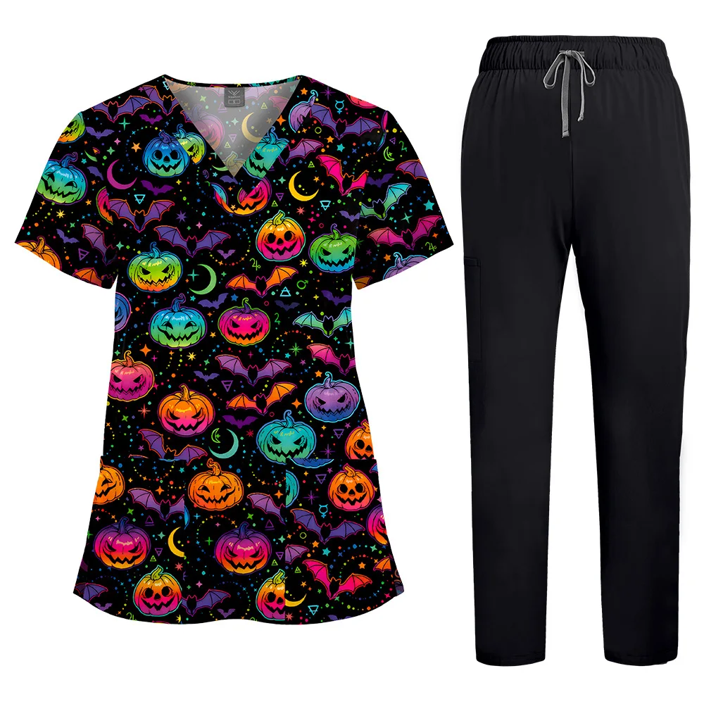 Print Medical Uniforms Elastic Scrubs Sets Women Nurses Accessories Dental Clinic Beauty Salon Spa Pet Shop Workwear Clothing