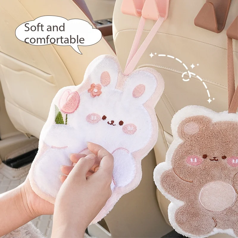 Toalla multifuncional de terciopelo coral con diseño de conejito de dibujos animados para decoración del hogar, comedor, toalla colgante absorbente de agua