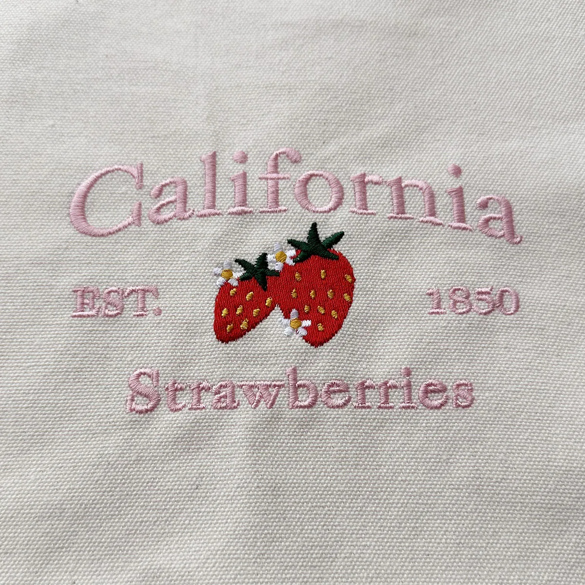 California EST.1850 Strawberries Vintage Embroidered Women Aesthetic Handbag 90s Street Fashion Reusable Canvas Shopping Bags