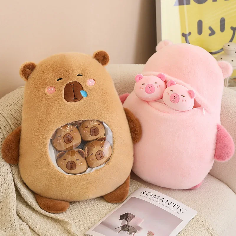 Schattige Capibara Snack Kussenpudding Decoratief Gevuld Met Mini Dieren Capibara Poppen Pudding Pluche Speelgoed Kawaii Pluche Kussen Cadeau