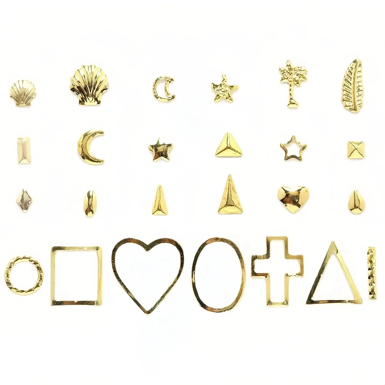 1000pcs โลหะโลดโผนเล็บชิ้นส่วนเครื่องประดับ 3D ทอง/Silver Rod ตกแต่งเล็บ Moon/Star/ข้าวเม็ดเล็บ studs เครื่องประดับ Charm