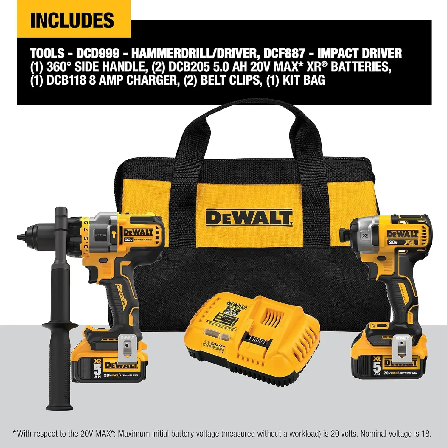 DEWALT FLEXVOLT ADVANTAGE 20V MAX* Combo Kit with Hammer Drill & Impact Driver, 5.0-Ah, 2-Tool (DCK2100P2)