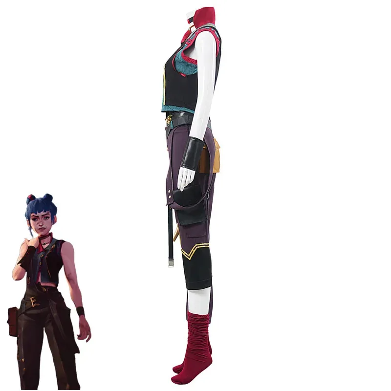 Spiel 2 Jinx Cosplay Kostüm Lose Kanone Strampler Weste Zubehör Uniform Vollen Satz Perücke Mann Frau Karneval Suitv;2, r'6;t.