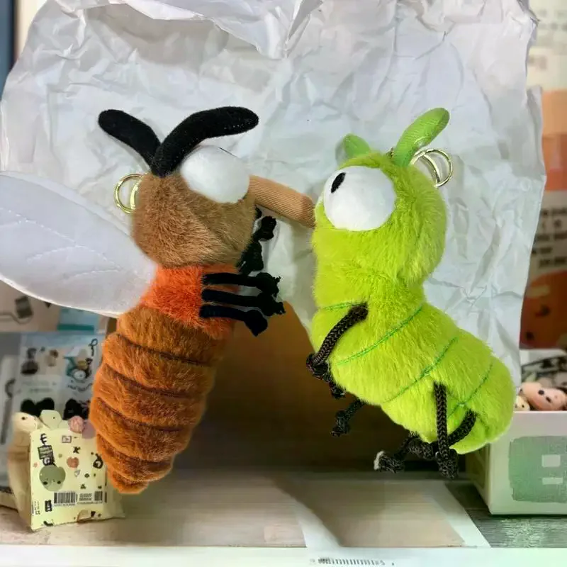Porte-clés en peluche, dessin animé mignon, insectes créatifs, moustiques, chenilles, cafards, pendentif de poupée, sac à dos Kawaii, décoration d'ornement