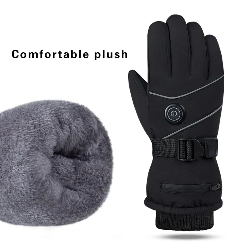 Three-gear heating gloves, winter velvet warm touch screen charging, outdoor sports cycling skiing electric heating gloves