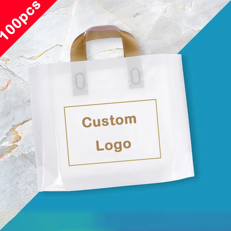 

100Pcs/lot Custom Logo Colorful Shopping Bags With Handle Plastic Gift Bag Print One Color Logo On Both Side Free Desgin Print