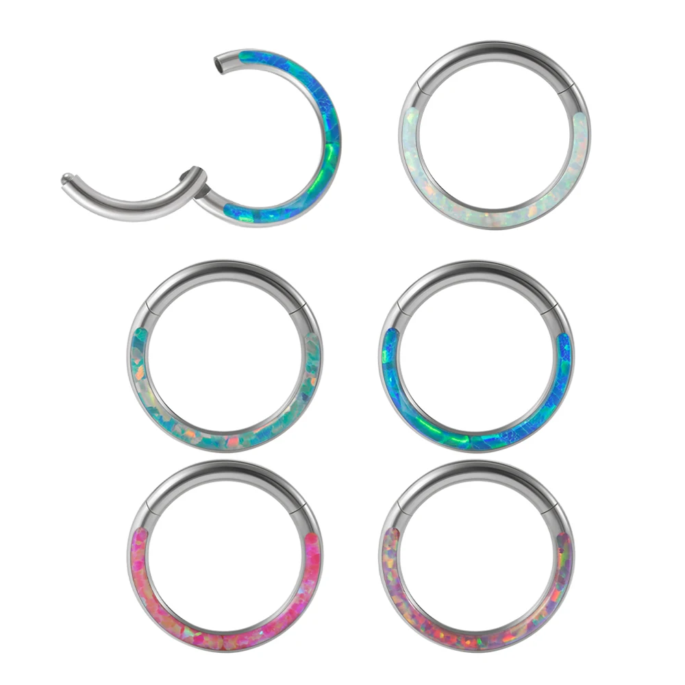 1PC Surgical Steel Opal Hinged Clicker Nose Septum Exquisite and High Quality Opal Hoop Lip Ear Rings Body Piercing Jewelry