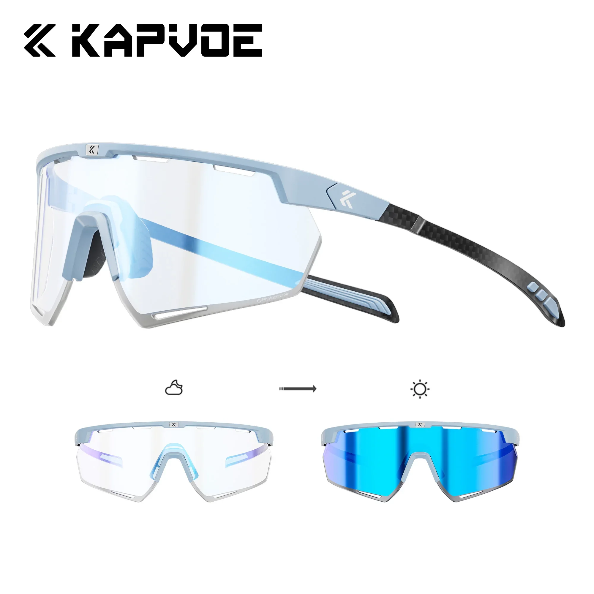 Kapvoe Fahrradbrille aus echtem Carbon, Sonnenbrille für Herren, leicht, photochrom, UV400, MTB, Fahrrad, Sportbrille 4