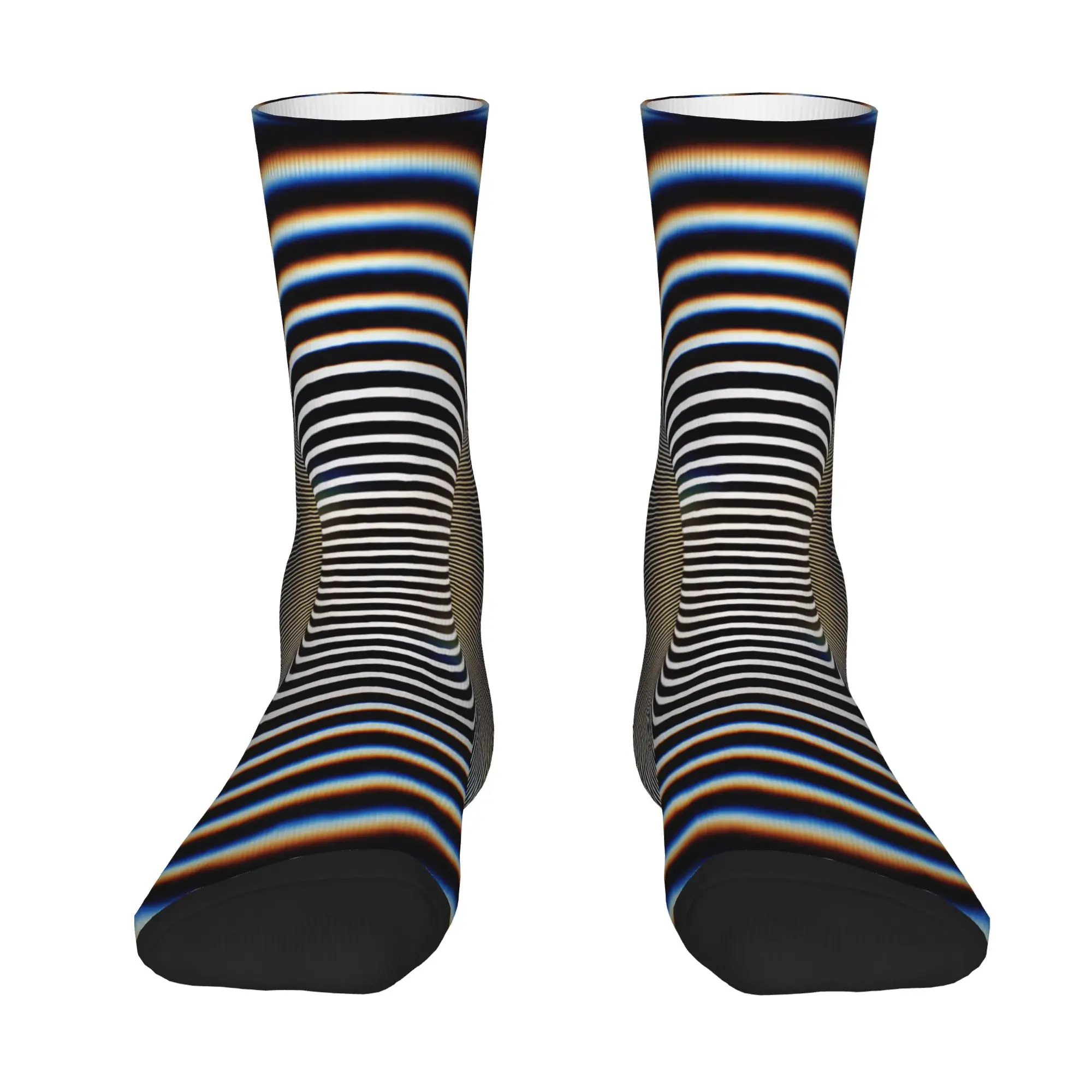 Optical Illusion Hourglass Tunnel Stripes Black White Gold Abstract Art Socks  Anti-Slip Stockings Adults Men Soft Sports Socks